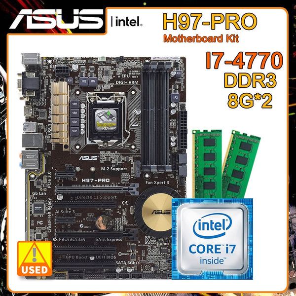 StoneTaskin ASUS H97-PRO 1150 Motherboard kit with Core i7-4770 cpus and 2*DDR3 8G ram PCI-E 3.0 M.2 SATA III USB3.0 DVI ATX