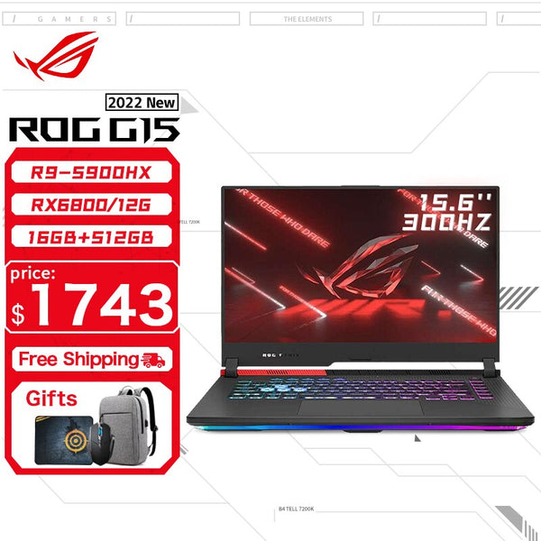 Brand New ASUS ROG Strix G15 Gaming Laptop AMD Ryzen 9 5900HX 16G RAM 512GB SSD RX6800M-8GB 300Hz Screen 15.6Inch E-sports Computer Warranty