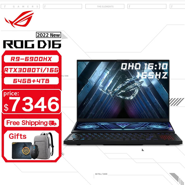 Brand New ASUS ROG Zephyrus Duo 16 Gaming Laptop AMD Ryzen 9 6900HX 32G 4Tb SSD RTX3080-8G QHD16:10 165Hz Screen Esports Computer Notebook Warranty