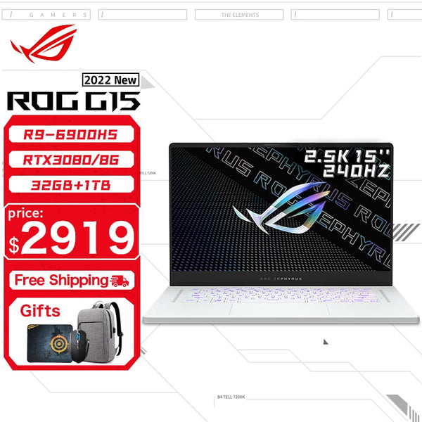 Brand New ASUS ROG Zephyrus G15 Gaming Laptop AMD Ryzen 9 6900HS 32G RAM 1T SSD RTX3080-8GB 2.5K Screen 240Hz15Inch E-sports Computer Warranty