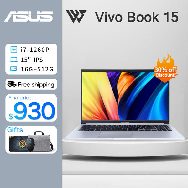 Brand New ASUS VivoBook 15 Slim Laptop 12th Intel Core i5-1240P/i7-1260P 16G RAM 512G SSD IPS Screen 15Inch Office Notebook Warranty