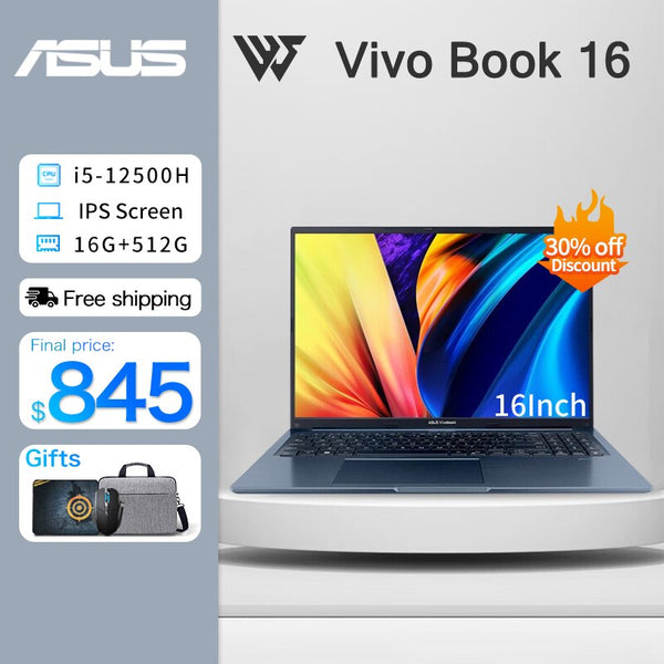 Brand New ASUS VivoBook 16 Slim Laptop 12th Intel core i5 12500H 16G RAM 512G SSD IPS Screen 16Inch Office Notebook Gaming Computer Warranty