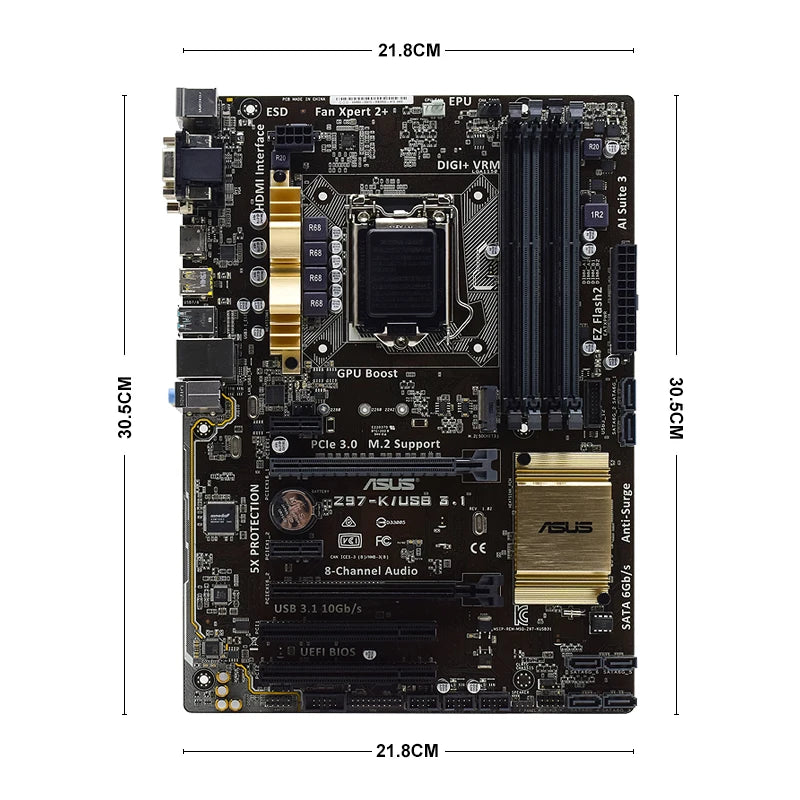 Scheda Madre Compatibile ASUS Z97-K R2.0, Socket LGA 1150, Supporta I7/i5/i3, DDR3 Fino A 32GB, SATA3, ATX, Per Gaming E Ufficio