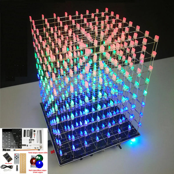 StoneTaskin Brand New Original Cololful Light Cubes DIY WIFI APP 8x8x8 3D LED Cube square Kit Red Blue Green LED MP3 Music Spectrum text Electronic Kit 100% Tested Free Shipping