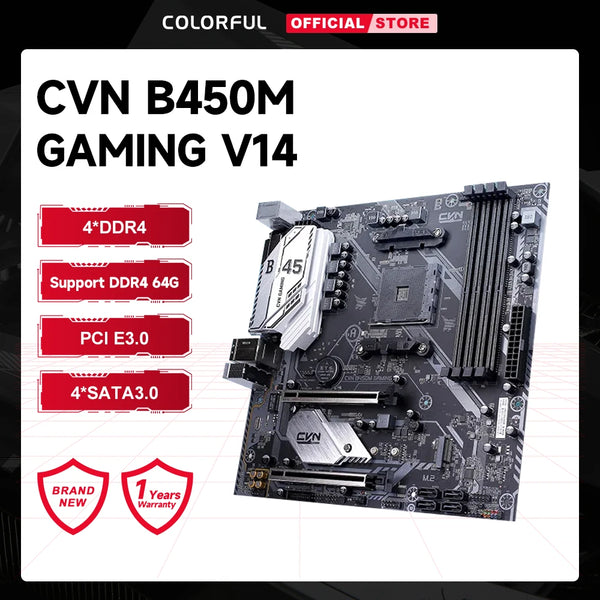 Colorful CVN B450M GAMING V14 Motherboard AMD B450 DDR4 3200(OC)MHz M.2 Double Channel Socket AM4 Ryzen Series CPUs Mainboard Original Brand New