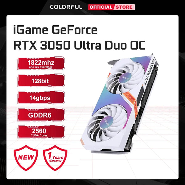 Colorful GeForce RTX 3050 Ultra W DUO OC 8G Graphics Card GDDR6 RGB Light Computer GPU Support DLSS RTX3050 Gaming Video Cards Original Brand New