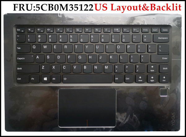 FRU:5CB0M35122 For Lenovo Yoga 910-13IKB Yoga 5 Pro Laptop Keyboard w touchpad plamrest fingerprint assmebly US Layout w backlit