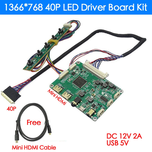 For 11.6-17.3 inch 1366*768 LVDS 40P LED laptop screen modification monitor ultra-thin driver board Mini HDMI Audio USB5V DC12 V