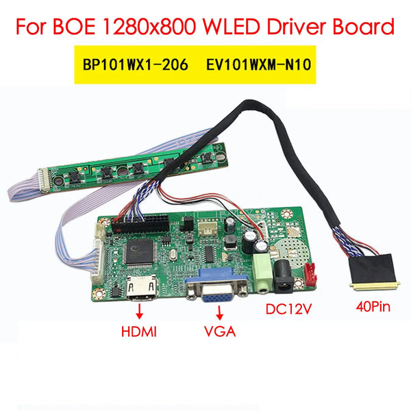 For BOE 10.1 inch 1280x800 1ch 8bit 40pins WLED Display HDMI+VGA+Audio LCD Driver Board Kit Display Monitor Panel EV101WXM-N10