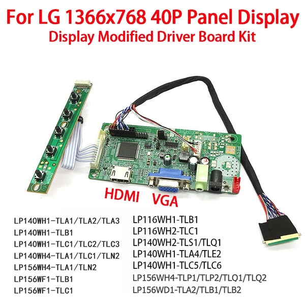 StoneTaskin Brand New Original For LG 1366x768 40pins LED Driver LVDS HDMI VGA LCD Display Driver Board Kit LP156WH4 LP140WH1 LP156WF1 LP116WH1 LP116WH2 Screen 100% Tested Free Shipping