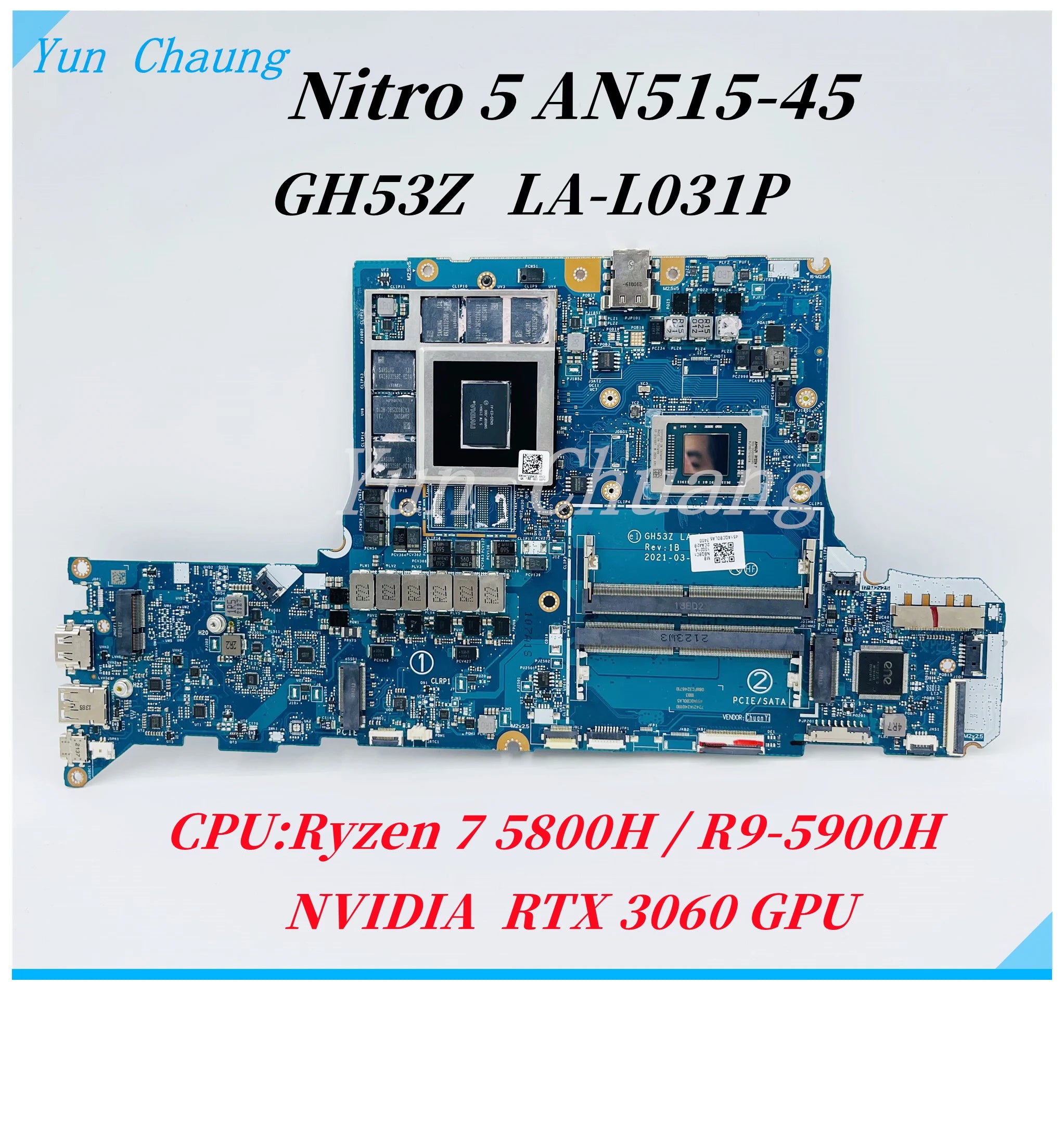 Carte Mère Acer Nitro 5 (AN515-45) - R9 5900H / RTX3070 8Go - LA-L031P - Ouverte