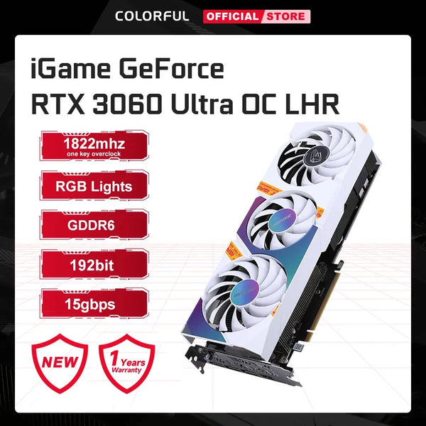 Graphics Card Colorful iGame GeForce RTX 3060 Ultra 12/8G LHR Video Cards GDDR6 NVIDIA GPU 192bit PCI Express Gaming Video Card Original Brand New