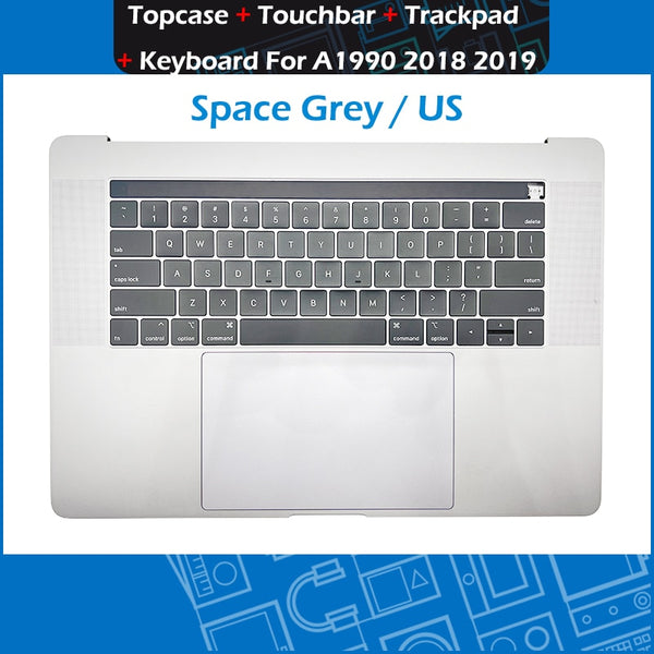 Grey US Standard Laptop A1990 Palm Rest Top Case For Macbook Pro Retina 15" A1990 Topcase + Touchbar + Trackpad + Keyboard