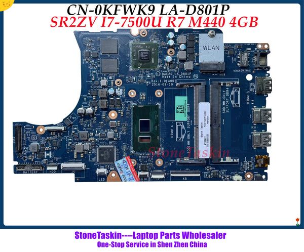 StoneTaskin ORIGINAL High quality CN-0KFWK9 for Dell Inspiron 5567 5767 Laptop  LAPTOP MOTHERBOARD KFWK9 BAL20 LA-D801P SR2ZV I7-7500U DDR4 mainboard Tested MB FAST SHIP