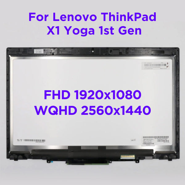 StoneTaskin LCD Touch Screen Digitizer Assembly For Lenovo ThinkPad X1 Yoga 1st Gen 2016 20FQ 20FR 14.0 Laptop Display Replacement 00UR192 Display Panel Fully Tested Free Fast Shipping