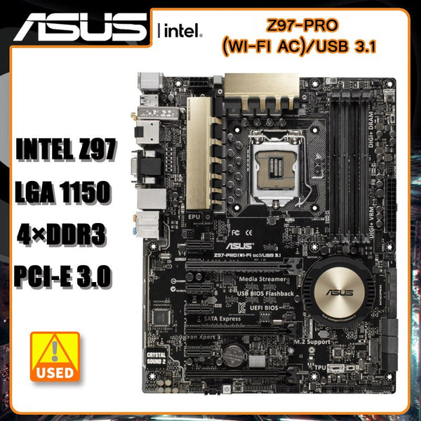 StoneTaskin LGA 1150  Motherboard  ASUS Z97-PRO(Wi-Fi AC)/USB 3.1 LGA 1150 DDR3 Motherboard Intel Z97 SATA 3 PCIE 3.0 Micro ATX For i3-4370