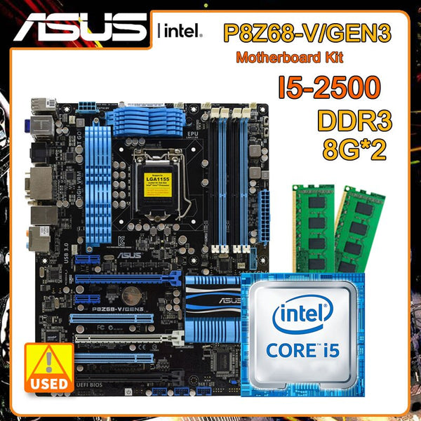 StoneTaskin LGA 1155 Motherboard ASUS P8Z68-V/GEN3 kit Core i5-2500 cpu and DDR3 8G*2 Intel Z68 Motherboard kit PCI-E 3.0 SATA III USB3.0