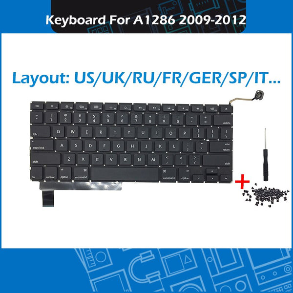 StoneTaskin Wholesale Laptop A1286 русский français Deutsch Español português 한국인 Keyboard For Macbook Pro 15.4" A1286 Keyboards Free Screws 2009-2012 6 Month Warranty