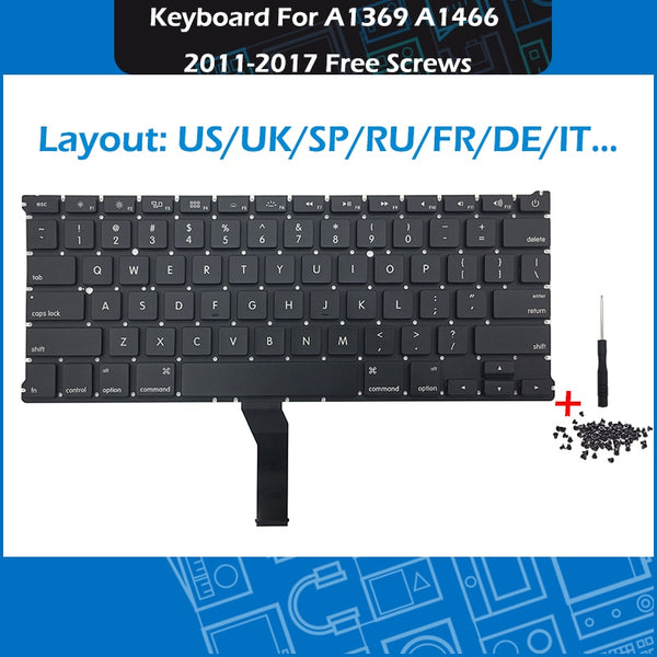 StoneTaskin Wholesale Laptop A1369 A1466 US UK Russian German French Spanish Portuguese Keyboard For Macbook Air 13" 2011-2017 Keyboards Free Screws 6 Month Warranty