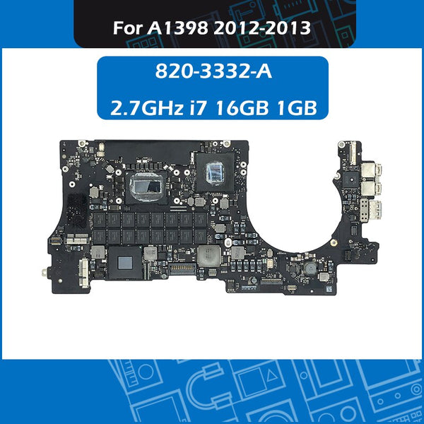 Laptop Logic Board 2.7GHz i7 16GB 1GB 820-3332-A for Macbook Pro Retina 15" A1398 Motherboard Replacement Early 2013