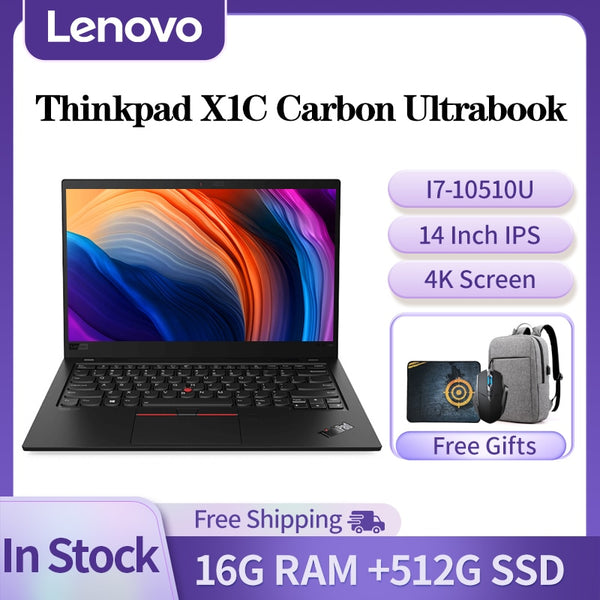 Brand New Lenovo Thinkpad X1C Carbon Gaming Laptop i7 10510U 16GB 512GB SSD 14Inch IPS Screen Backlit High-end Ultrabook Notebook Computer Warranty