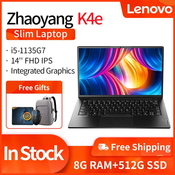 Brand New Lenovo Zhaoyang K4e Slim Laptop 11th Intel Core i5-1135G7 8G RAM 512G SSD IPS Screen 14 Inch Office Notebook Warranty