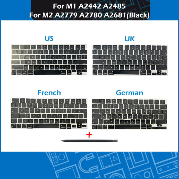 StoneTaskin Wholesale M1 M2 Laptop A2442 A2485 A2779 A2780 A2681 Keycaps Keys Key Cap set Azerty For Macbook Pro Air 13" 14" 16" Keyboard Repair 6 Month Warranty