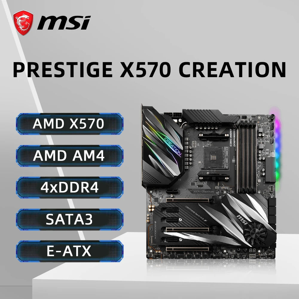 MSI PRESTIGE X570 CREATION Motherboard Support 3600X 5600G 5600X 5700X ...