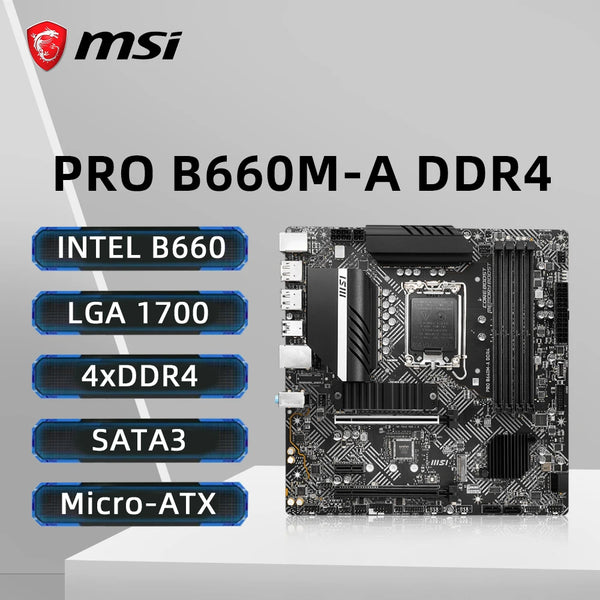 MSI PRO B660M-A DDR4 Motherboard Support Intel Core 14th/13th/12th Gen Processors LGA 1700 Socket DDR4 4800MHz NVME M.2 PCle 4.0