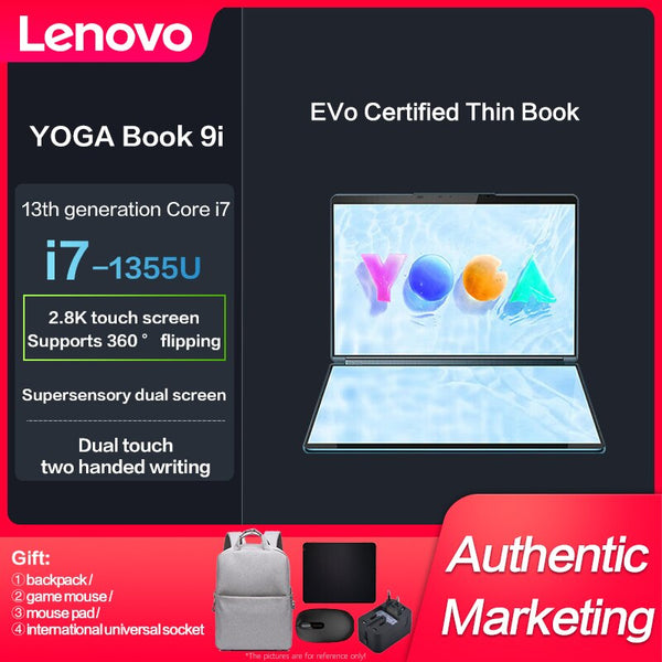 New Genuine Lenovo YOGA Book 9i Slim Laptop Intel i7-1355U  Iris Xe 13.3-inch IPS  Full touch Double screen Notebook
