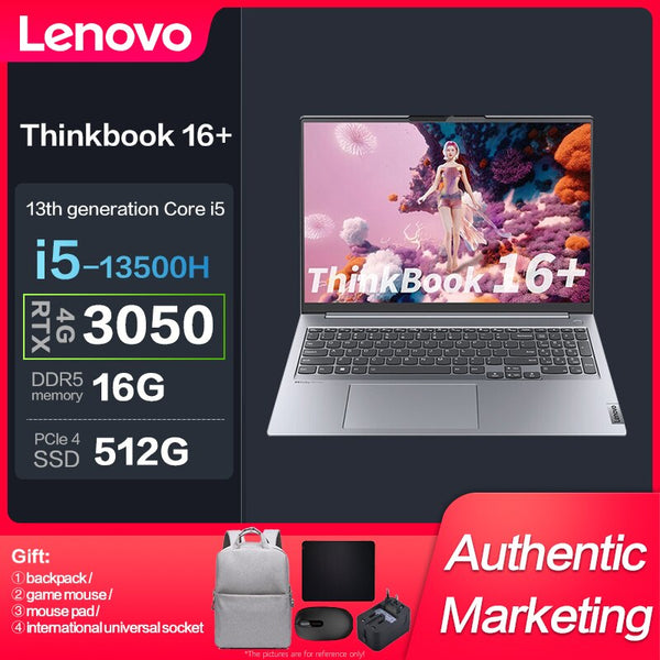 New Lenovo ThinkBook 16+ Intel I5-13500H 16G 512GBSSD RTX3050-4GB 2.5K 120Hz 16inch Slim Notebook