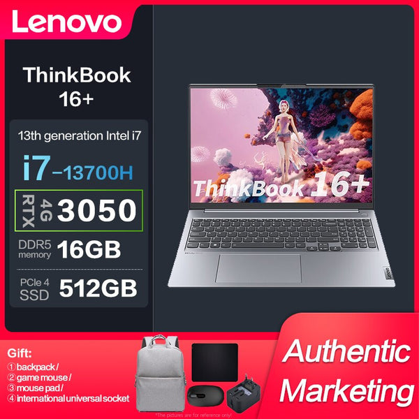 New Lenovo ThinkBook 16+ Intel I7-13700H 16G 512GBSSD RTX3050-4GB 2.5K 120Hz 16inch Slim Notebook