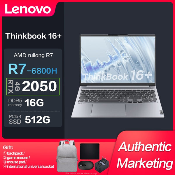New Lenovo ThinkBook 16+ Ryzen R7-6800H 16GB 512GBSSD RTX2050-4GB 2.8K  16inch Slim Notebook