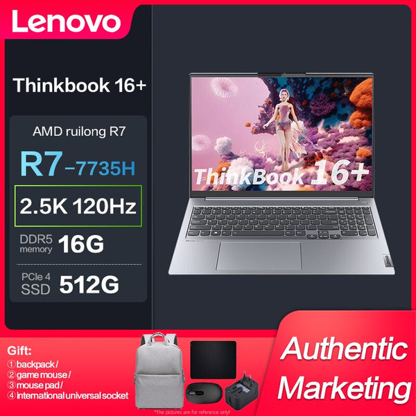 New Lenovo ThinkBook 16+ Ryzen R7-7735H 16GB 512GBSSD 2.5K 120Hz 16inch Slim Notebook