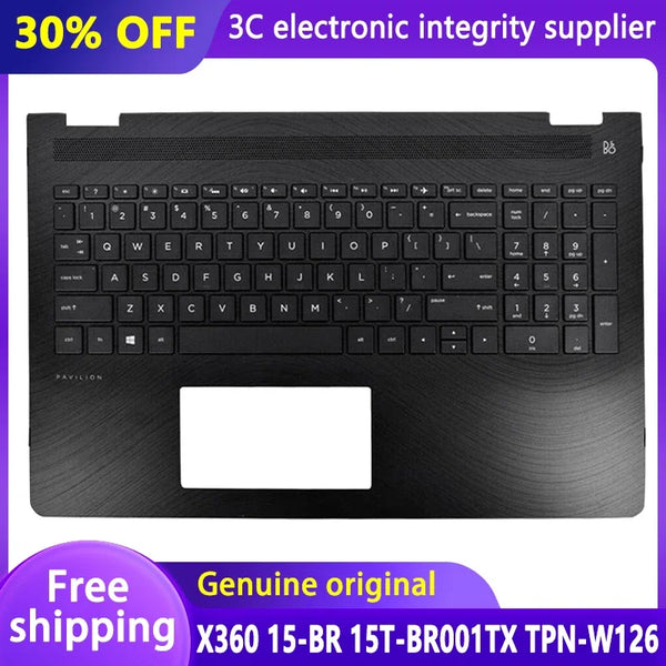 StoneTaskin New Original Keyboard for HP Pavilion X360 15-BR TPN-W126 Laptop Palmrest Top Cover Replacement Keyboard Backlight 924523-001 Fully Tested Free Shipping