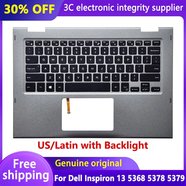 StoneTaskin New Original Laptop Palmrest English US Latin For Dell Inspiron 13 5368 5378 5379 keyboard P69G with Backlit Upper Case 0JCHV0 Fully Tested Free Shipping