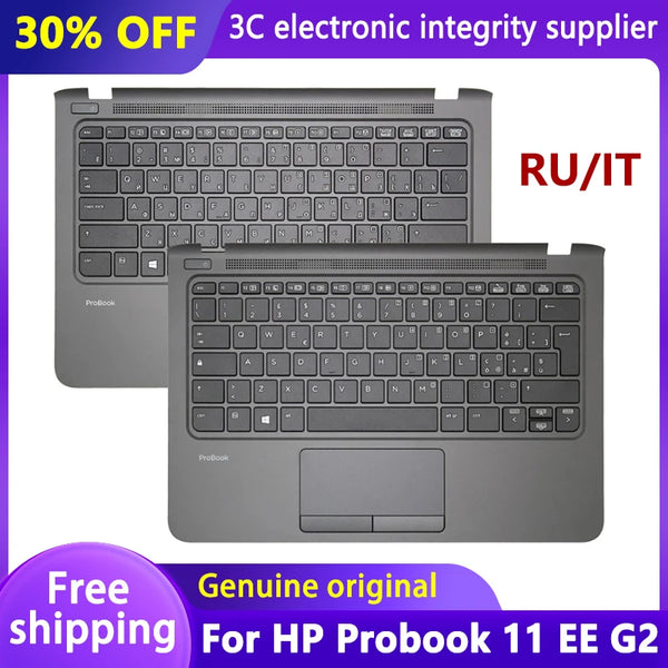 StoneTaskin New Original RU/IT Keyboard for HP Probook 11 EE G2 Laptop Top Case with Touchpad Palmrest Upper Cover Replace keyboard Brown Fully Tested Free Shipping