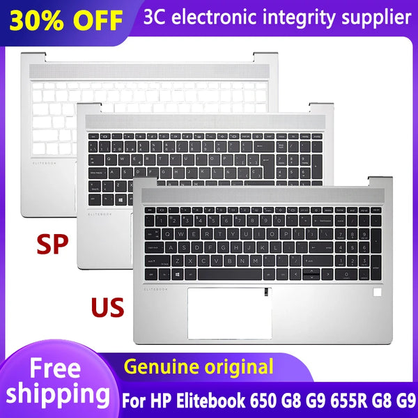 StoneTaskin New Original US/SP Keyboard for HP Elitebook 650 G8 G9 655R G8 G9 Laptop Palmrest Upper Cover with Backlit Top Case Replacement Fully Tested Free Shipping