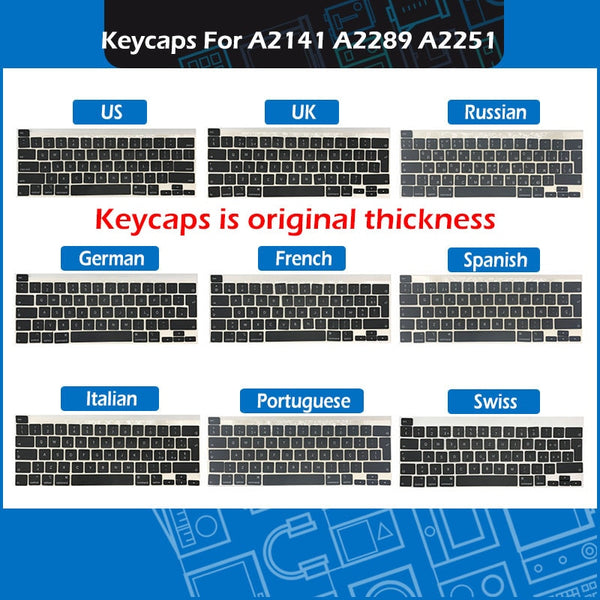 StoneTaskin Wholesale Original New Laptop A2141 A2289 A2251 Key Cap Set Azerty For Macbook Pro Retina 13" 16" Keycaps keys Keyboard Repair 2019 2020 6 Month Warranty