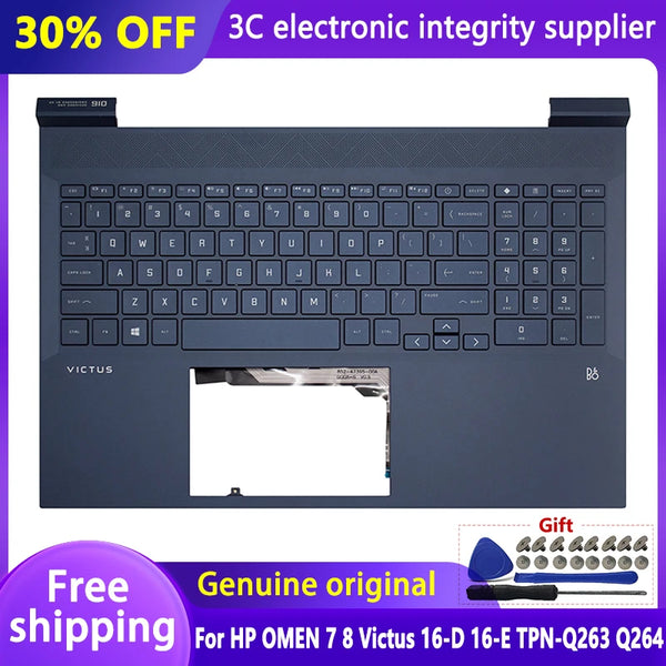 StoneTaskin Original New US/SP Keyboard For HP OMEN 7 8 Victus 16-D 16-E TPN-Q263 TPN-Q264 Laptop Backlit Palmrest keyboard Top Case Blue Fully Tested Free Shipping