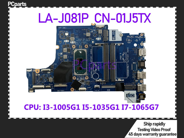 PCparts CN-01J5TX For DELL Inspiron 5493 5593 Laptop Motherboard LA-J081P I3-1005G1 I5-1035G1 I7-1065G7 CPU Mainboard MB Tested