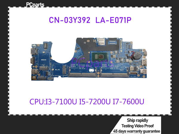 PCparts CN-03Y392 MMMK9 For DELL Latitude 5280 5290 Laptop Motherboard LA-E071P I3-7100U I5-7200U I7-7600U CPU Mainboard Tested