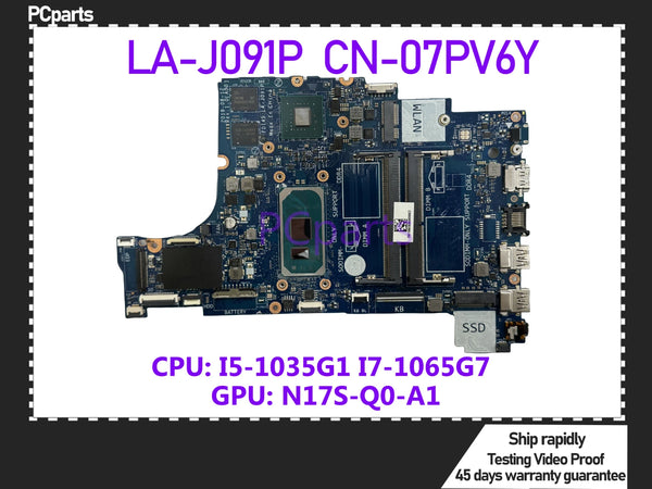 PCparts CN-07PV6Y For DELL Inspiron 3493 3593 Laptop Motherboard FD145 LA-J091P I5-1035G1 I7-1065G7 CPU Mainboard MB Tested