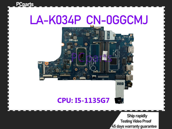 PCparts CN-0GGCMJ For DELL Vostro 3500 3501 Laptop Motherboard GDI4A LA-K034P I5-1135G7 CPU SRK05 Mainboard MB 100% Tested