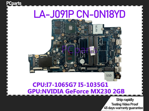 PCparts CN-0N18YD For DELL Inspiron 3493 3593 5493 5593 Laptop Motherboard LA-L091P I7-1065G7 I5-1035G1 CPU  Mainboard MB Tested