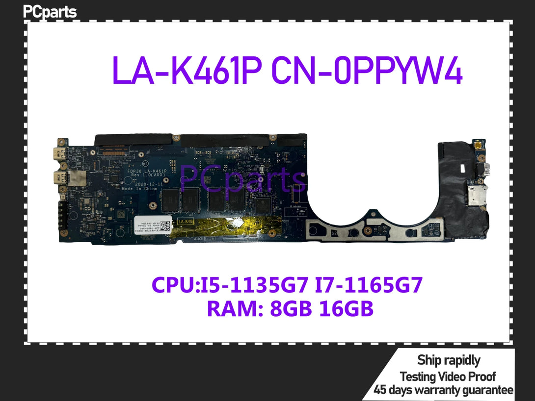 0pyg4 PCparts CN-0PPYW4 For DELL XPS 13 9305 Laptop Motherboard LA-K461P I5 ...