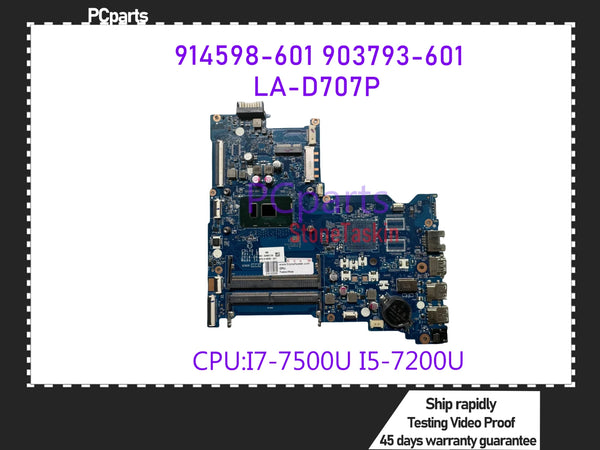 PCparts GDL50 LA-D707P For HP Pavilion 15-AY 250 G5 Laptop Mainboard SR2ZU 914598-601 903793-601 I5-7200U I7-7500U DDR4 MB