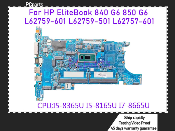 PCparts L62759-601 L62757-601 For HP EliteBook 840 G6 Laptop Motherboard 6050A3044201-MB-A01 I5-8265U I7-8665U I5-8365U MB