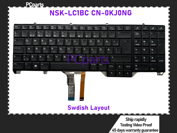 PCparts NSK-LC1BC CN-0KJ0NG For Dell Alienware 17 R2 R3 Laptop Keyboard Swdish SW KB Black Color With Backlit 100% Tested