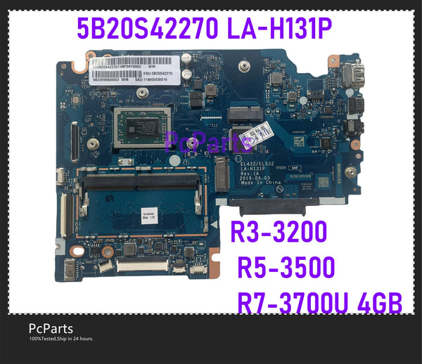 PCparts OEM EL432/EL532 LA-H131P 5B20S42270 For Lenovo Ideapad S340-14API Motherboard R3 R5 R7-3700U 4GB DDR4 Mainboard